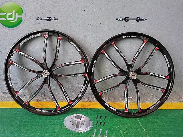 26" 10 Blades Mag Wheel Set 100mmx135mm& 36T Sprocket and Adapter-Motorized Bike