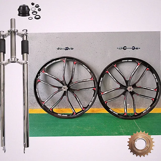 26" 10 Spokes Mag Wheel Set, 22T Freewheel & Bike Fork, Headset-Cruiser MTB Bike