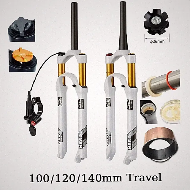 32mm Mountain Bike Air Fork 26/27.5/29 Inch 100-140mm Stroke Lock Disc Brake