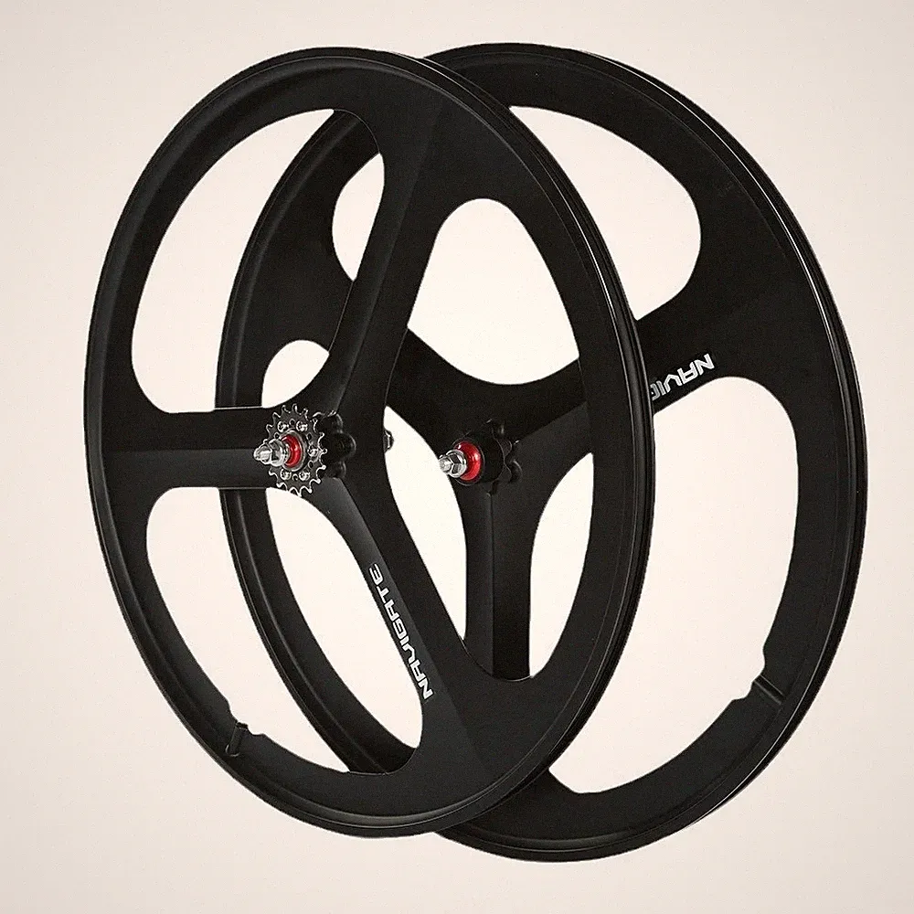 700C Road Bike Carbon 3 Spokes Wheelset Magnesium Alloy Fixed Gear Hubs Parts