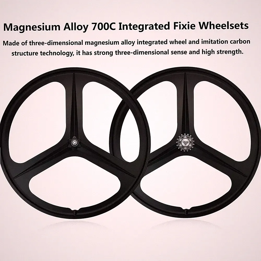 700C V Brake Magnesium Alloy 3 Spokes Wheels Track Bicycle Fixed Gear Wheelset