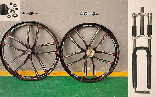 CDHPOWER 26" 10 Spoke Mag Wheel Set & Bike Fork &Flywheel-Beach Cruiser MTB Bike