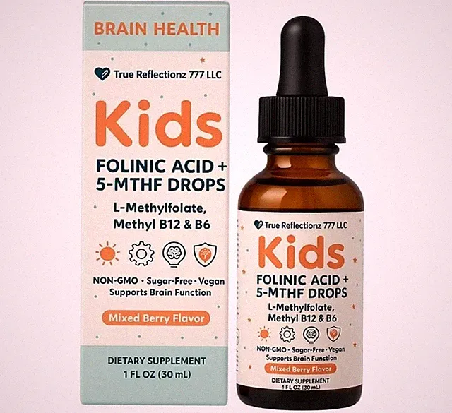 Folinic Acid Drops for Kids & Adults, Mixed Berry Flavor, 1 fl oz (30 mL)