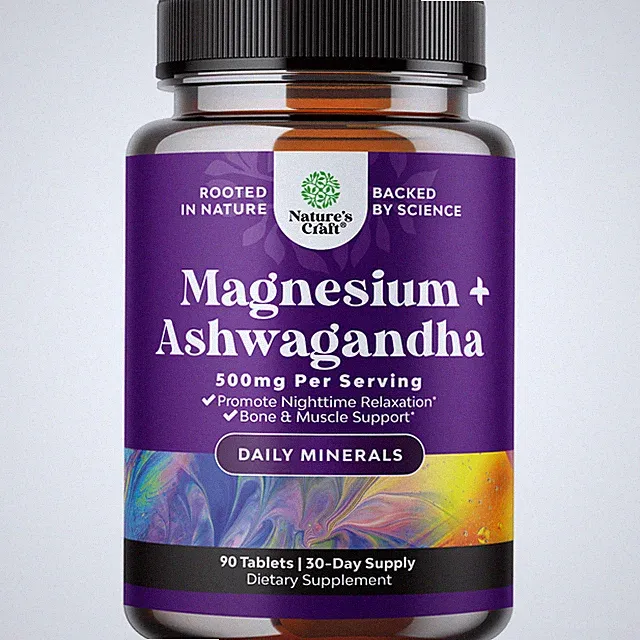 Magnesium Glycinate 500mg Per Serving with Ashwagandha Root - Calming Supplement