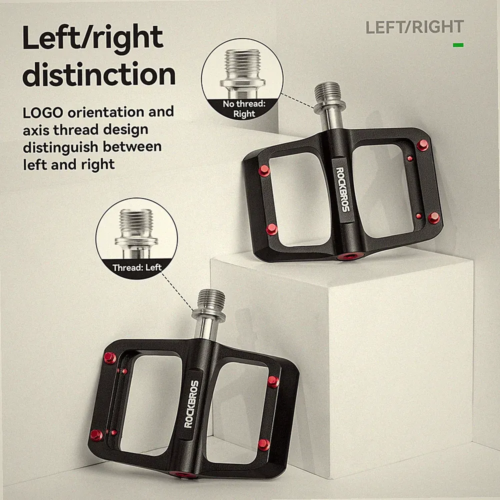 ROCKBROS Bicycle Pedals Black Flat MTB Pedals Magnesium Alloy 3 Bearings Durable
