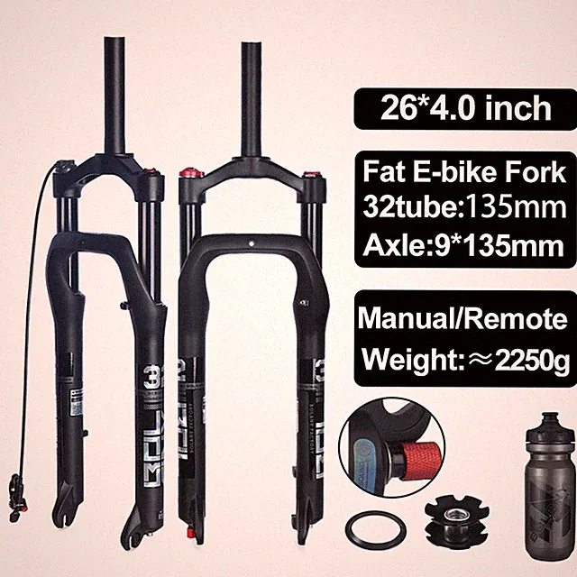 Snow Bike Suspension 26inch Alloy Air Gas Fork Fat 4.0" Tire E-bike Bicycle Part